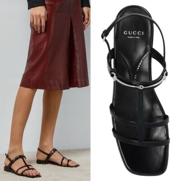 NEW GUCCI Divine Slim Horsebit Strappy Cage Sandals, Black, 38 EU / 8 US $890 - Picture 1 of 8